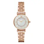 Armani Gianni T-Bar Quartz Roséguldfärgad Stållänk Vit Pärlemor