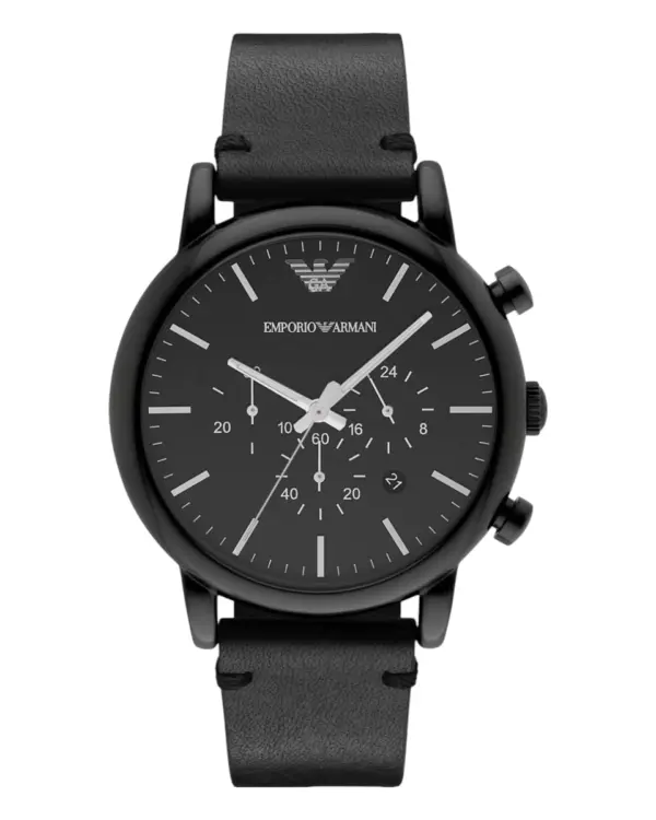 Armani Herrklocka Quartz Svart Stålboett Läderband Svart
