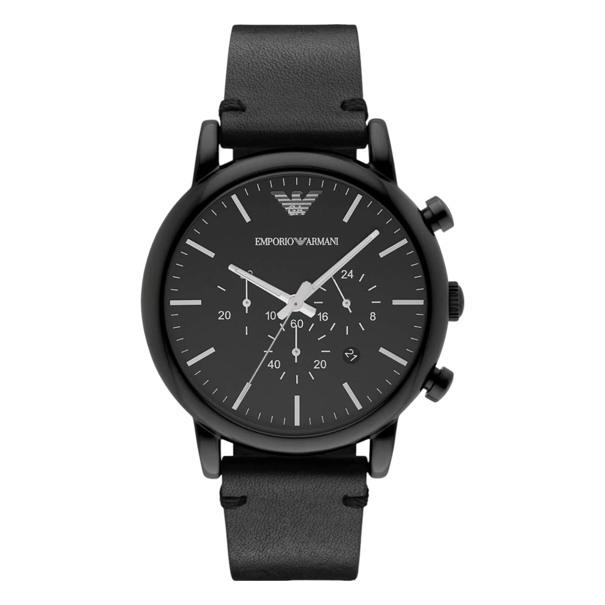 AR1918 Armani Herrklocka Quartz Svart Stålboett Läderband Svart