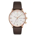 Armani Quartz Kronograf Roséguldfärgad Boett Läderarmband Vit