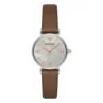Armani Damklocka Quartz Brunt Läderarmband Vit