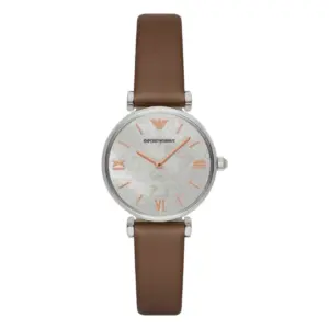 Armani Damklocka Quartz Brunt Läderarmband Vit