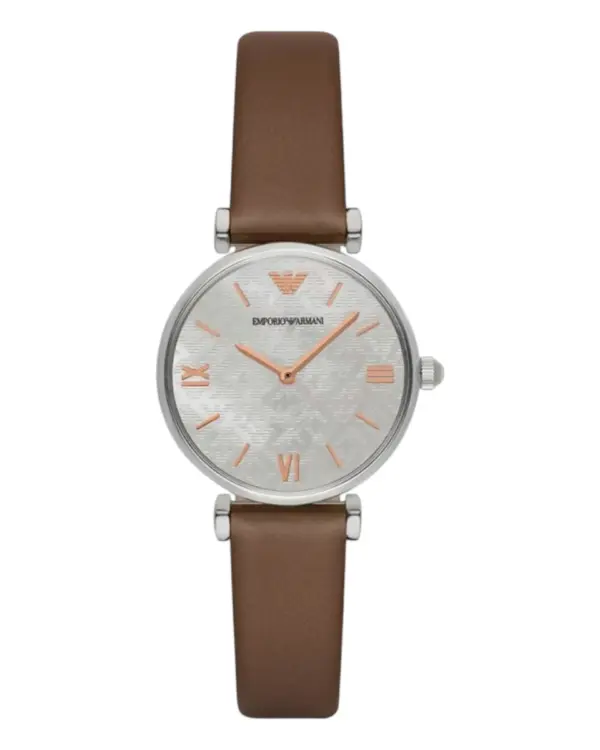 Armani Damklocka Quartz Brunt Läderarmband Vit