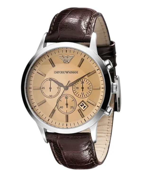 Armani Quartz Grå boett Läderarmband Brun