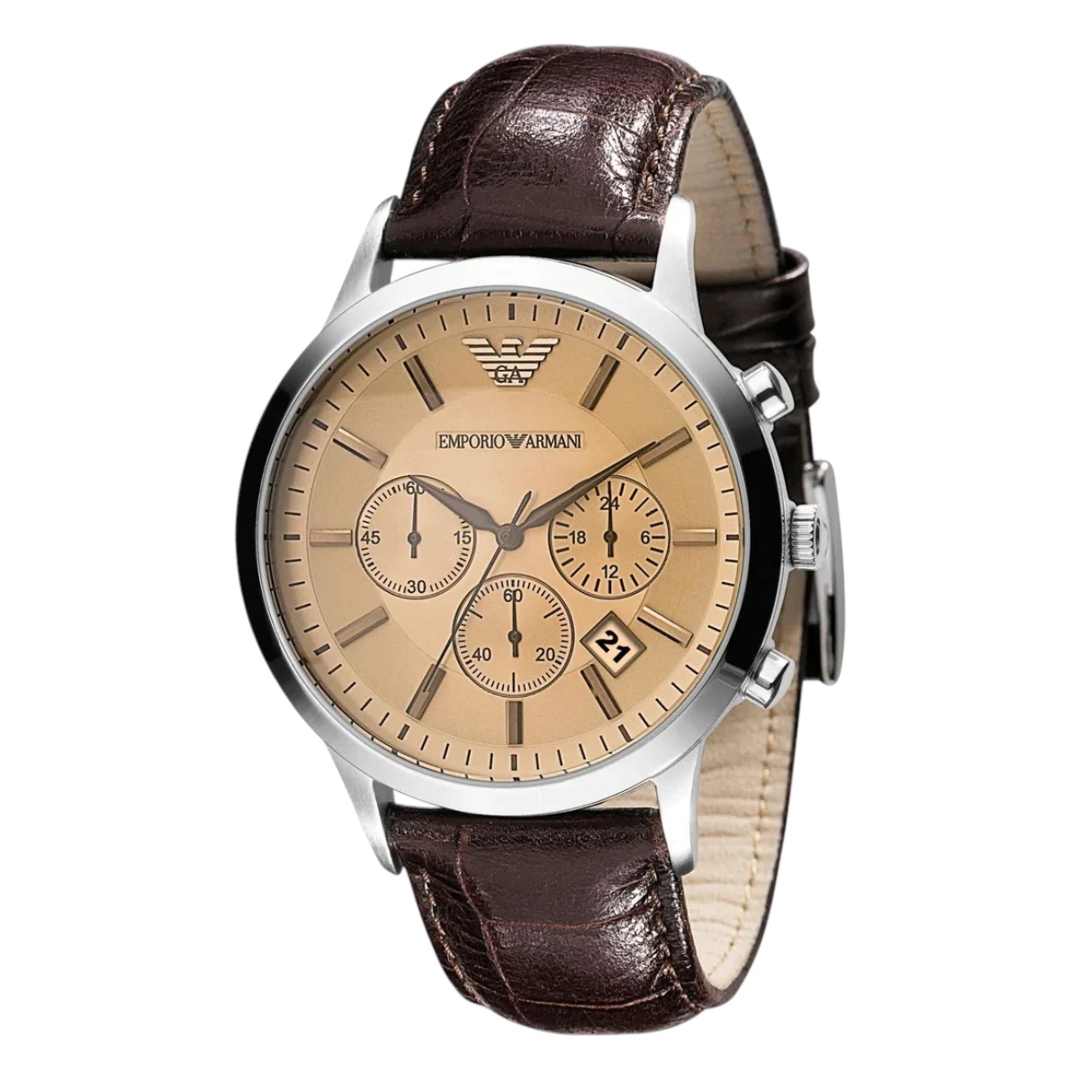 AR2433 Armani Quartz Grå boett Läderarmband Brun