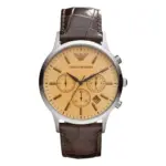Armani Classic Quartz Kronograf Brunt Läderarmband Silver