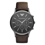 Armani Herrklocka Quartz Gunmetal Läderarmband Svart