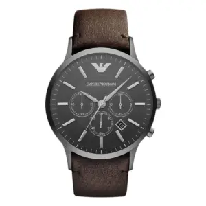 Armani Herrklocka Quartz Gunmetal Läderarmband Svart