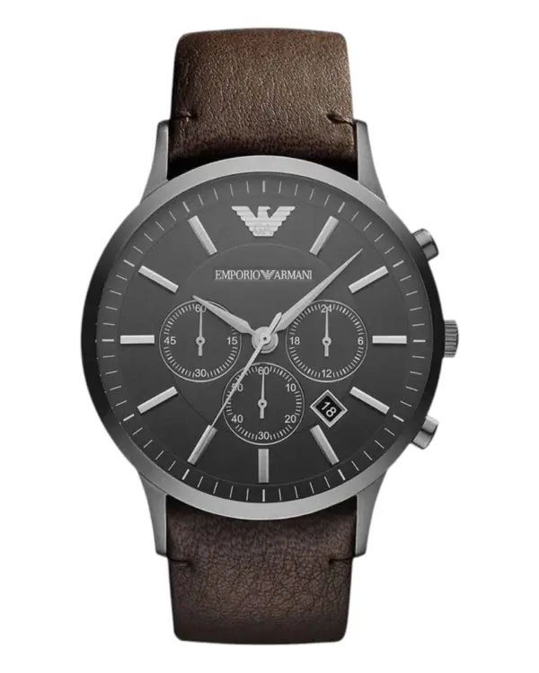 Armani Herrklocka Quartz Gunmetal Läderarmband Svart