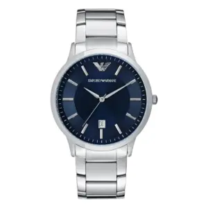 Armani Herrklocka Quartz Grå Stållänk Blå