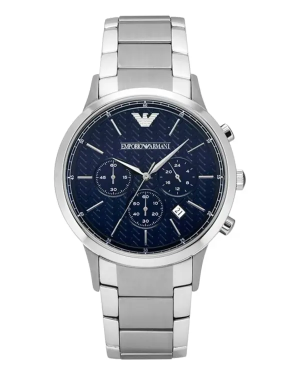 Armani Herrklocka Quartz Silverfärgad Stållänk Blå