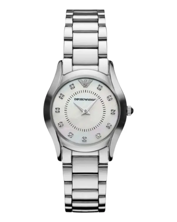Armani Damklocka Quartz Silverfärgad Stållänk Vit