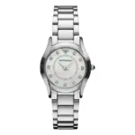 Armani Super Slim Quartz Diamanter Stållänk Vit Pärlemor