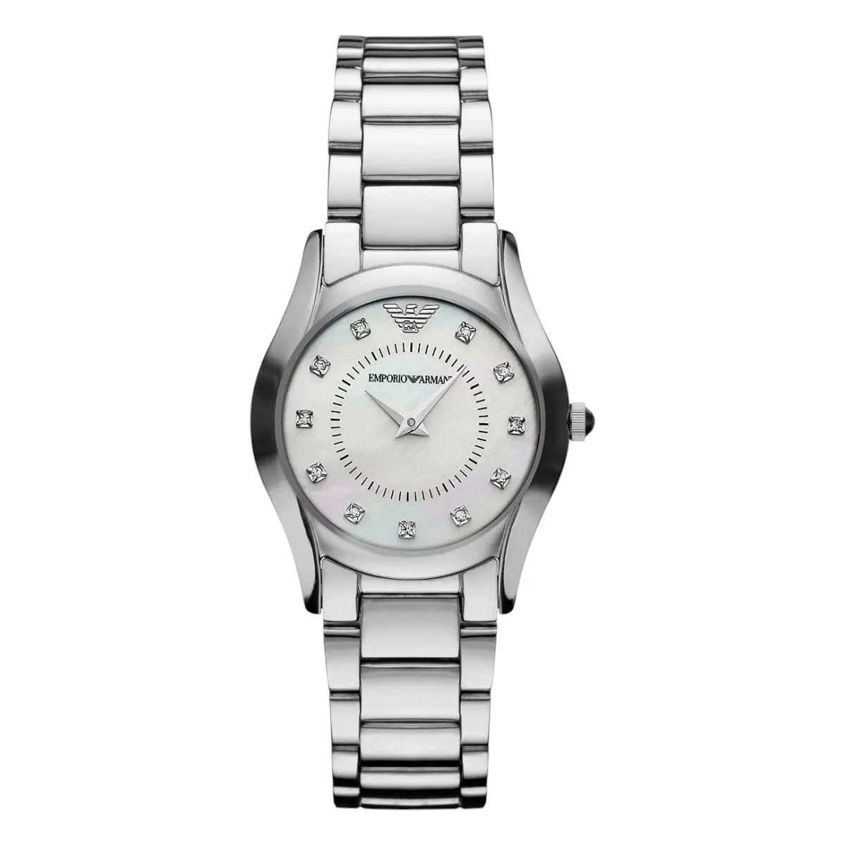 AR3168_01 Armani Super Slim Quartz Diamanter Stållänk Vit Pärlemor - Bild 1