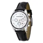 Armani Classic Quartz Kronograf Läderarmband Vit Pärlemor