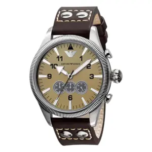 Armani Quartz Brunt läderarmband Brun