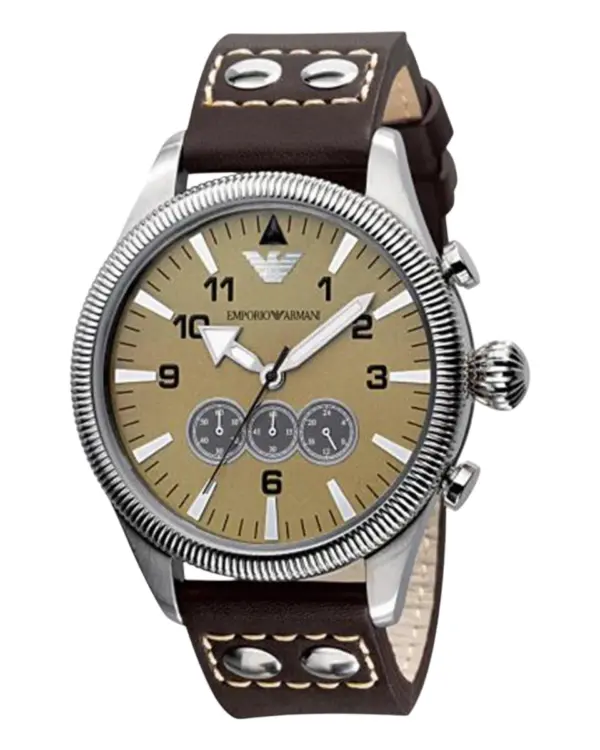 Armani Quartz Brunt läderarmband Brun