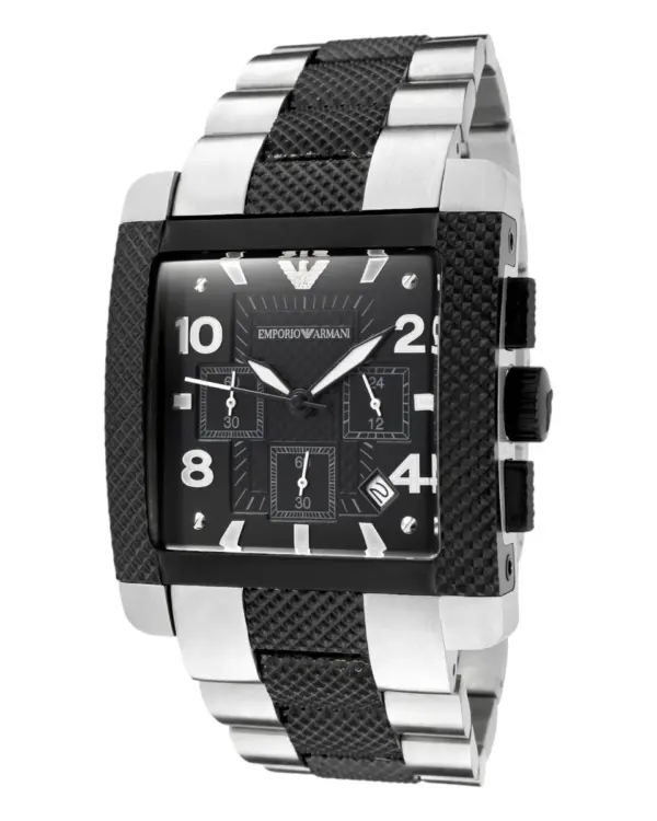 Armani Herrklocka Quartz Silverfärgad Stållänk Svart