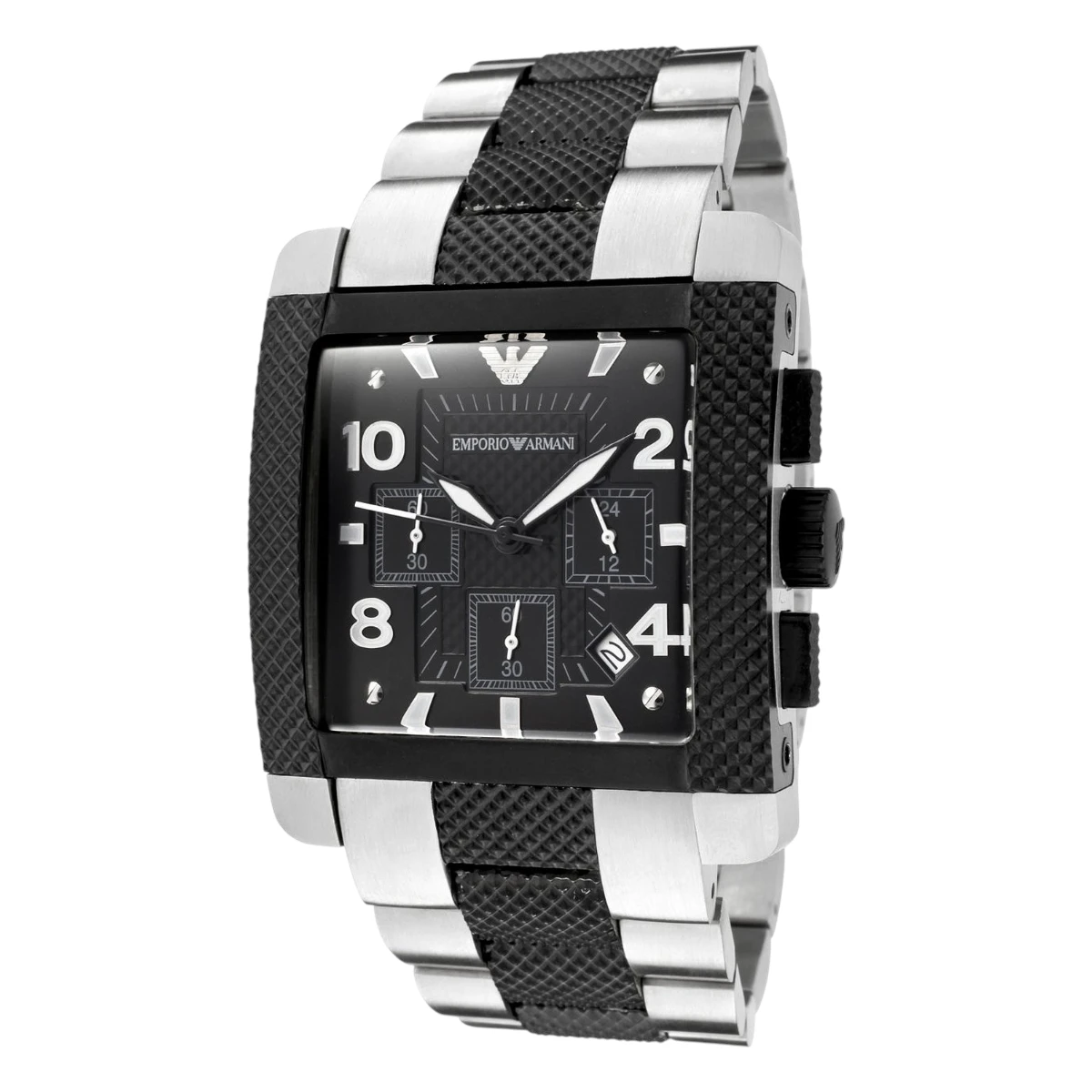 AR5842 Armani Herrklocka Quartz Silverfärgad Stållänk Svart