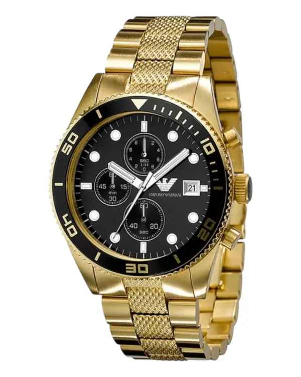 Armani Herrklocka Quartz Guldfärgad Boett Stållänk Svart