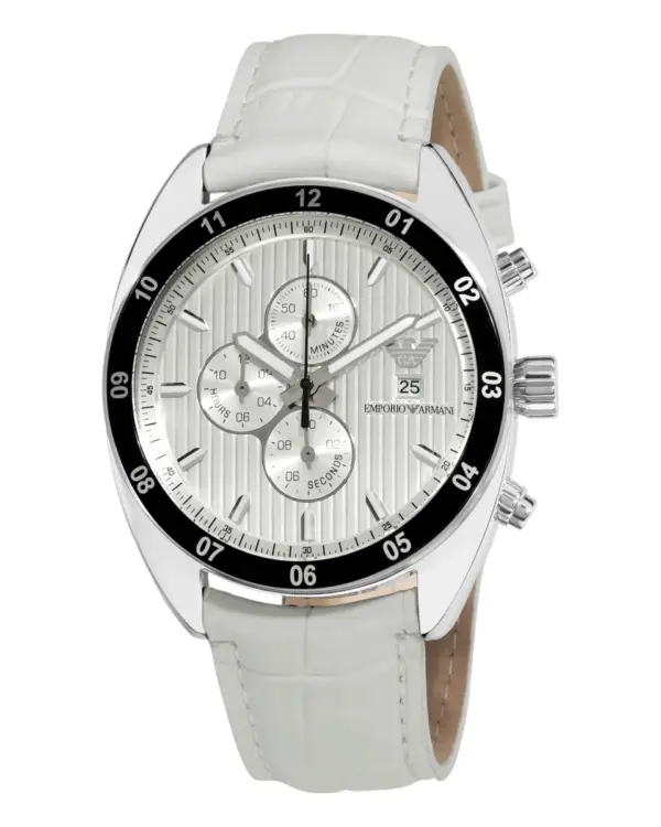 Armani Herrklocka Quartz Läderarmband Vit