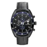Armani Sportivo Quartz Kronograf Blå Ring Läderarmband Svart