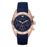Armani Quartz Kronograf Roséguldfärgad Boett Silikonarmband Blå