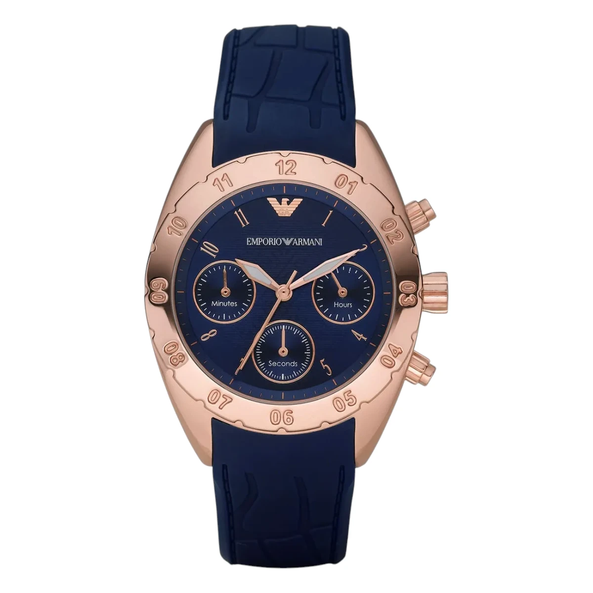 AR5939_01 Armani Quartz Kronograf Roséguldfärgad Boett Silikonarmband Blå - Bild 1