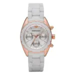 Armani Quartz Kronograf Roséguldfärgad Boett Stållänk Vit