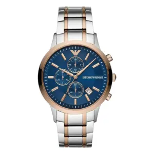 Armani Herrklocka Quartz Grå Stållänk Blå