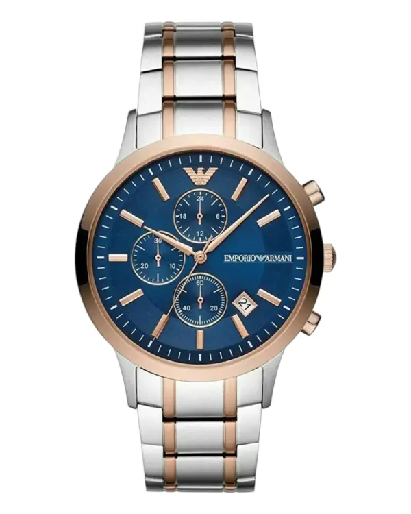 Armani Herrklocka Quartz Grå Stållänk Blå