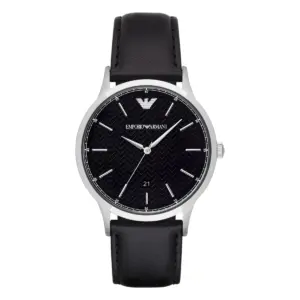 Armani Herrklocka Quartz Svart Läderarmband Svart