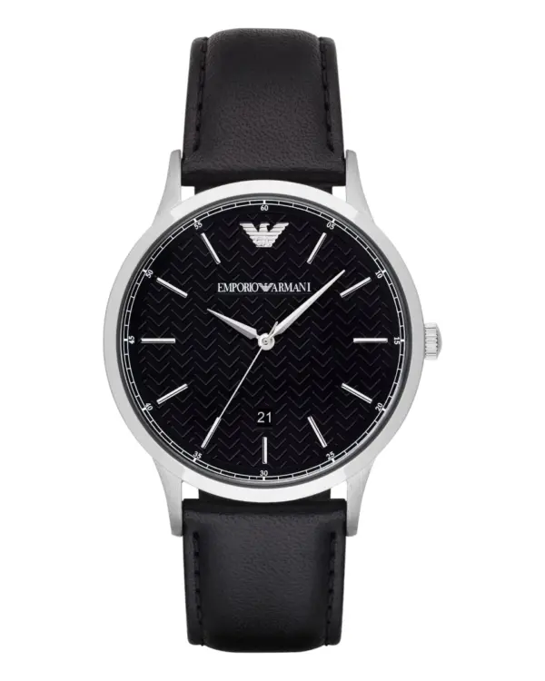 Armani Herrklocka Quartz Svart Läderarmband Svart