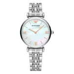 Armani Quartz Roséguldsdetaljer Stållänk Vit Pärlemor
