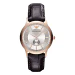 Armani Quartz Roséguldfärgad Boett Brunt Läderarmband Silver