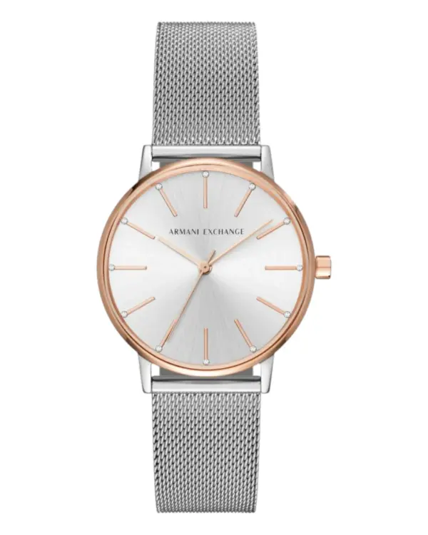 Armani Exchange Damklocka Quartz Rosa Boett Stållänk Silver