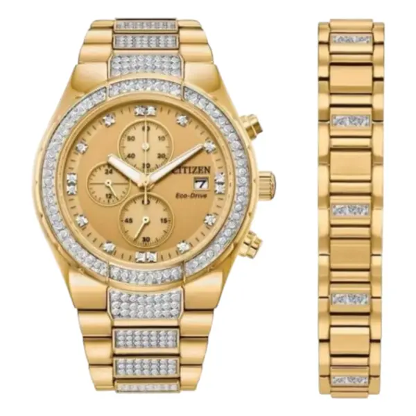 Citizen Eco-Drive Kronograf Guldfärgad Stållänk Guld, bild 2
