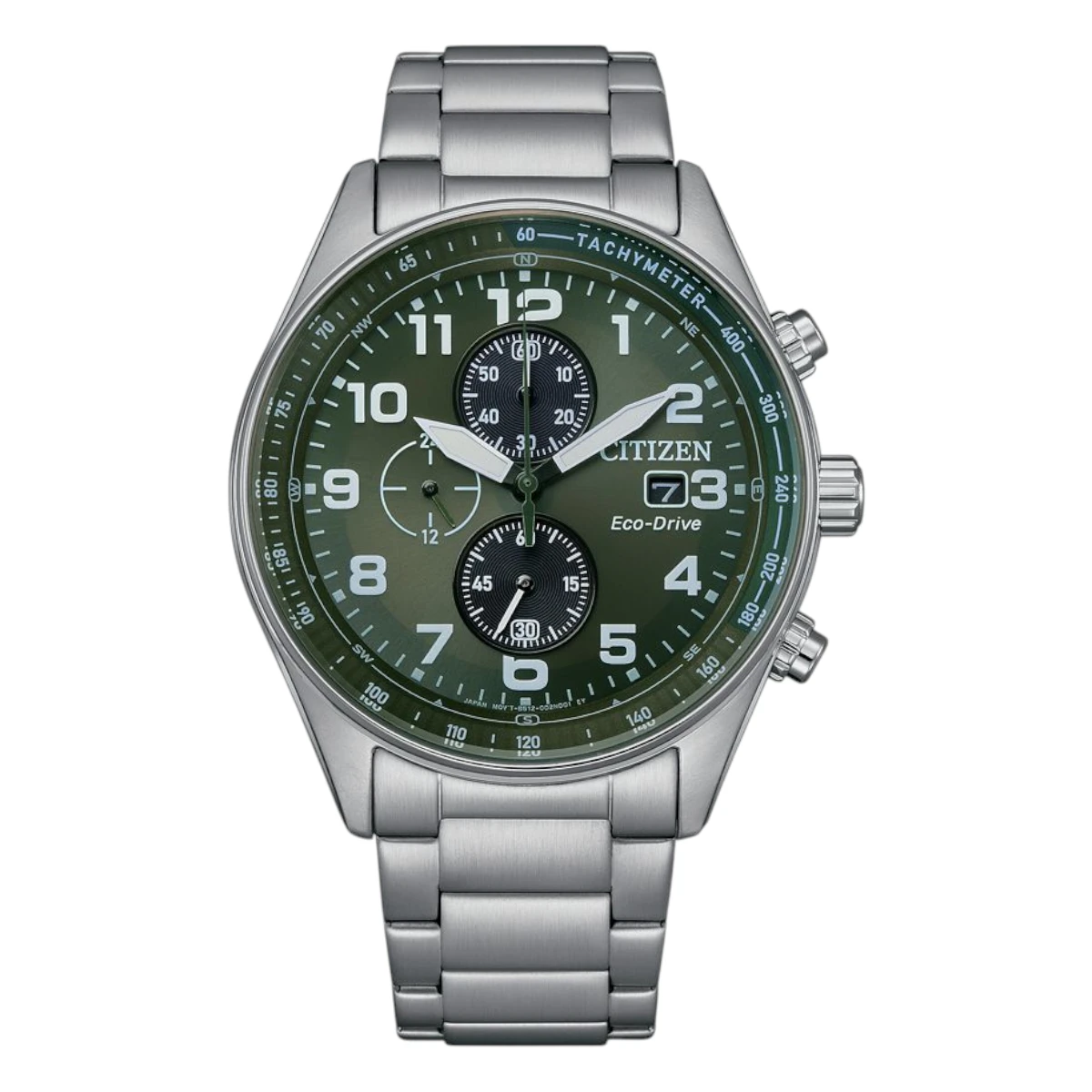 CA0770-72X_1 Citizen Eco-Drive Kronograf Stållänk Grön