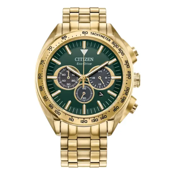 Citizen Sport Luxury Eco-Drive Kronograf Guldfärgad Stållänk Grön