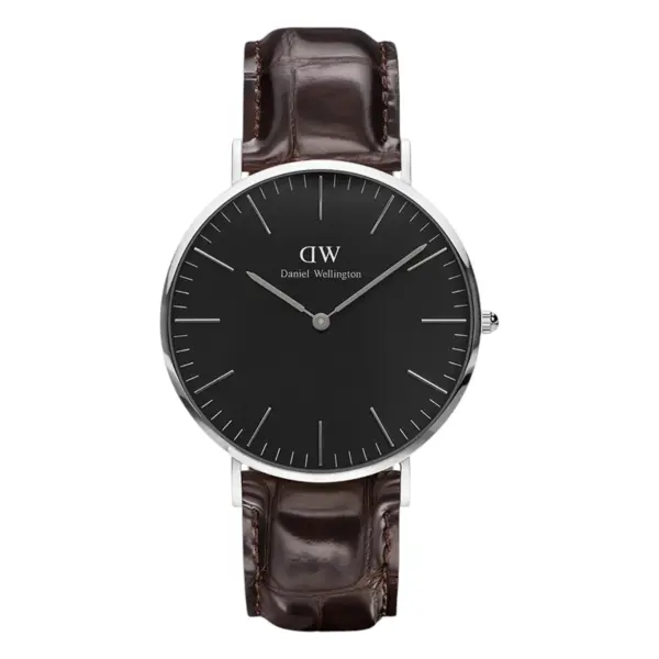 Daniel Wellington Classic York Silver 40 mm Quartz Läderarmband Svart