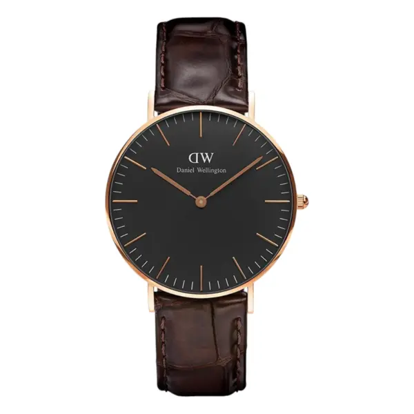 Daniel Wellington Classic York Rose Gold Quartz Läderarmband Svart