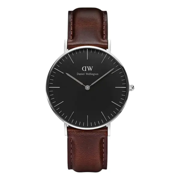 Daniel Wellington Classic Bristol Silver Quartz Läderarmband Svart