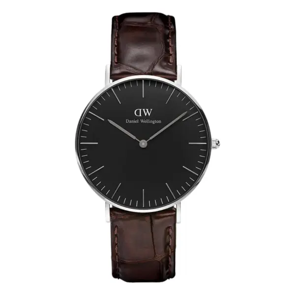 Daniel Wellington Classic York Silver 36 mm Quartz Läderarmband Svart