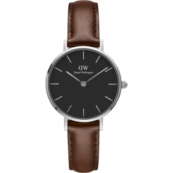 Daniel Wellington Petite St Mawes Silver 28 mm Quartz Läderarmband Svart