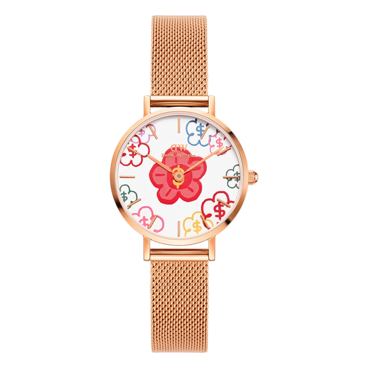 DW00100722 Daniel Wellington Rich Flower Petite med roséfärgad meshlänk Äggskalsvit - Bild 1