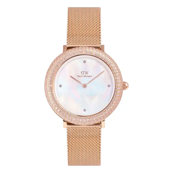 Daniel Wellington Crystalline Bezel Melrose Quartz Mesharmband Vit pärlemor