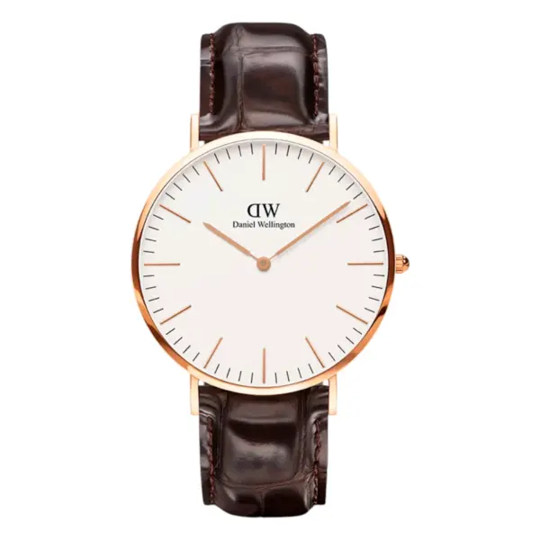 Daniel Wellington Classic York Rose Gold Quartz Läderarmband Äggskalsvit