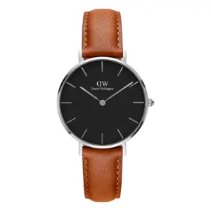 Daniel Wellington Petite Durham Brunt läder Silver Svart