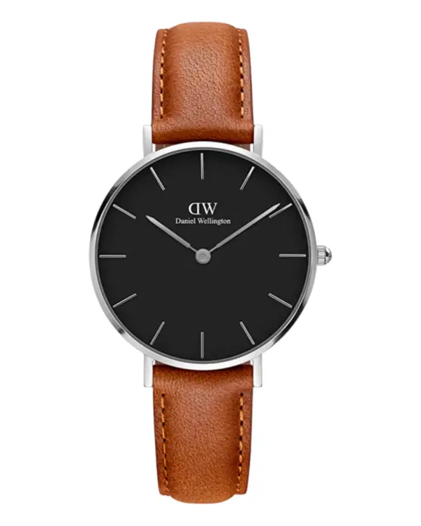 Daniel Wellington Petite Durham Brunt läder Silver Svart