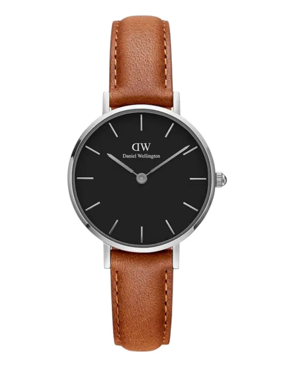 Daniel Wellington Petite Durham Ljusbrunt läder Silver Svart